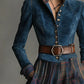 Robe bohémienne avec corsage ajusté en daim bleu