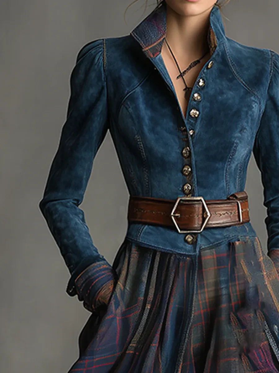 Robe bohémienne avec corsage ajusté en daim bleu