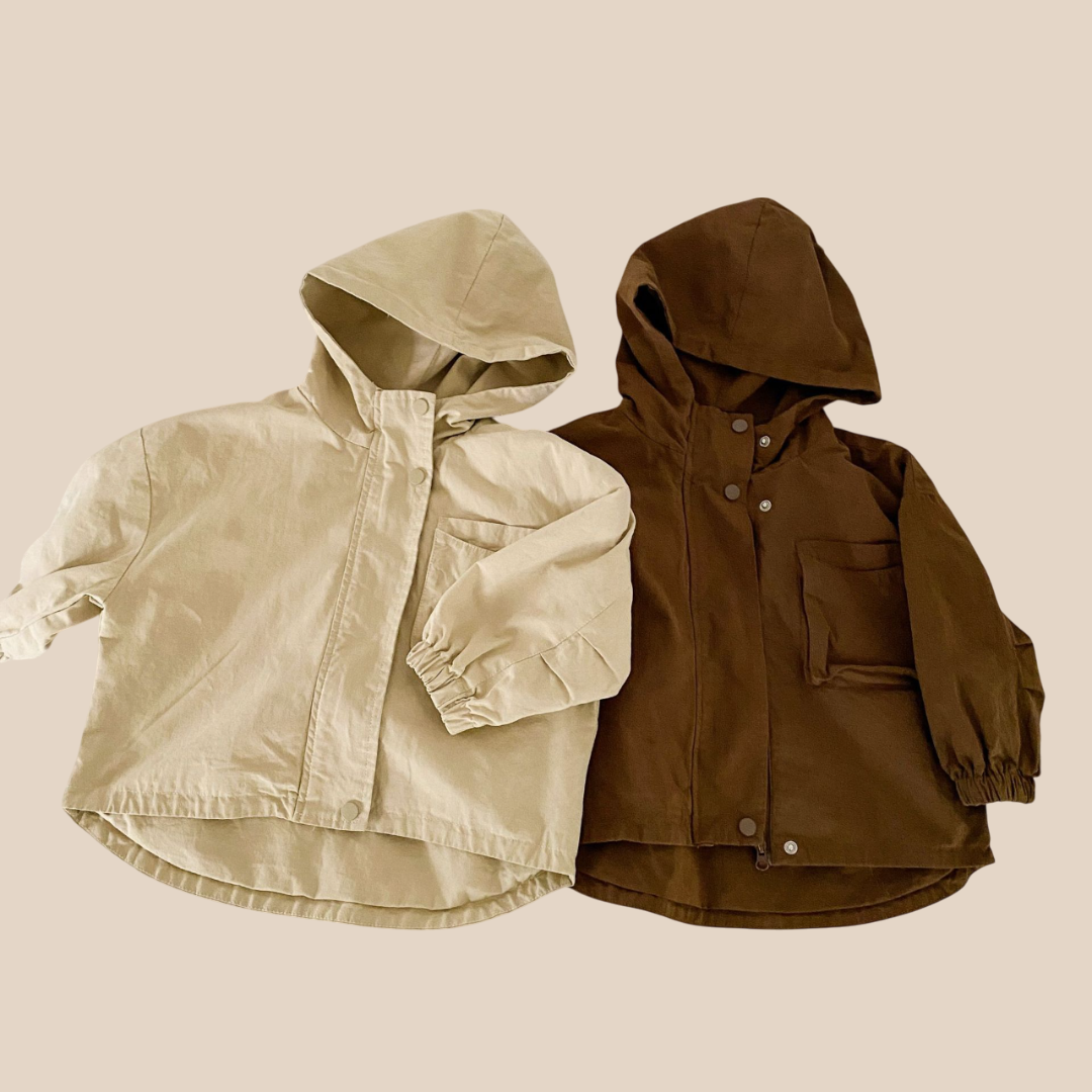 Veste parka unisexe pour enfants avec capuche spacieuse beige