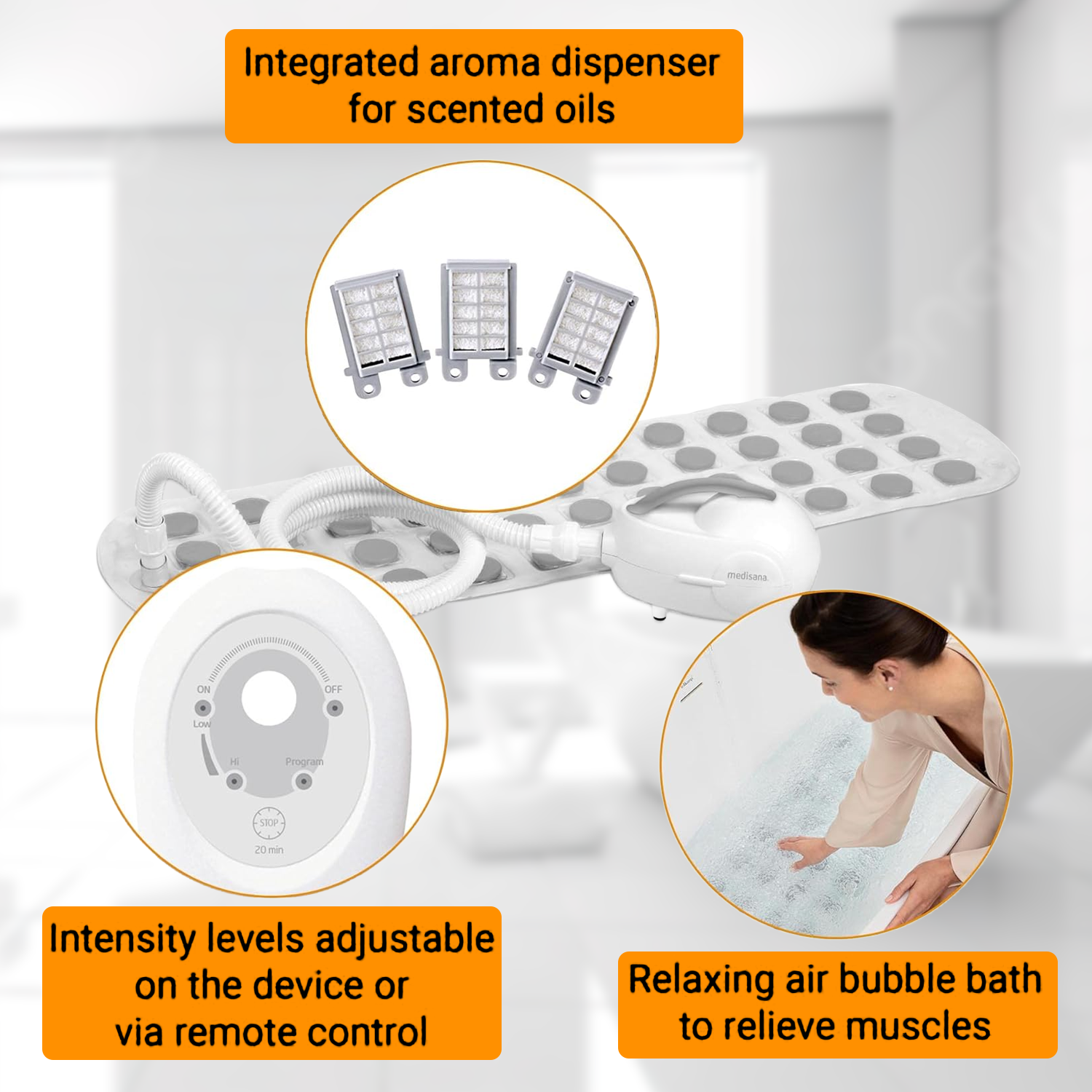 Lumières LED colorées intégrées au tapis de bain