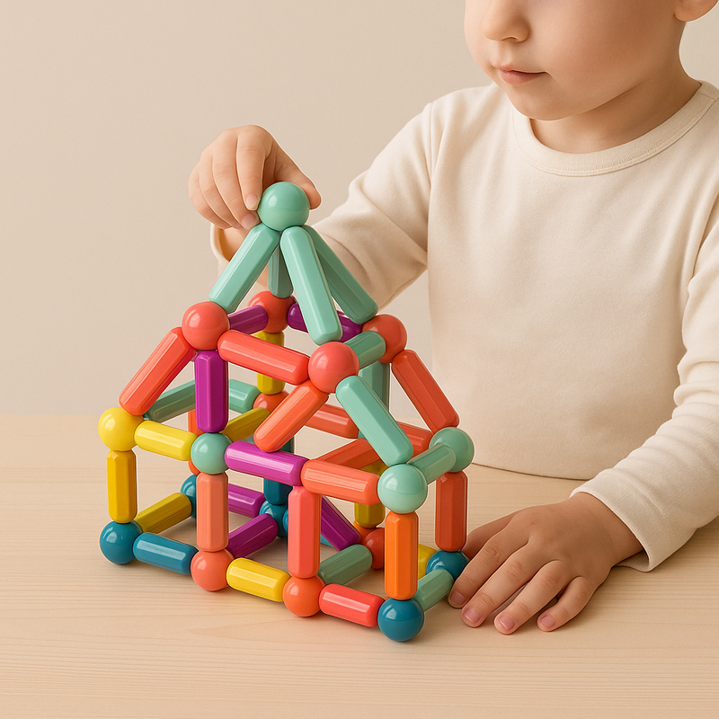 Enfant assemblant des bâtons pour créer une tour