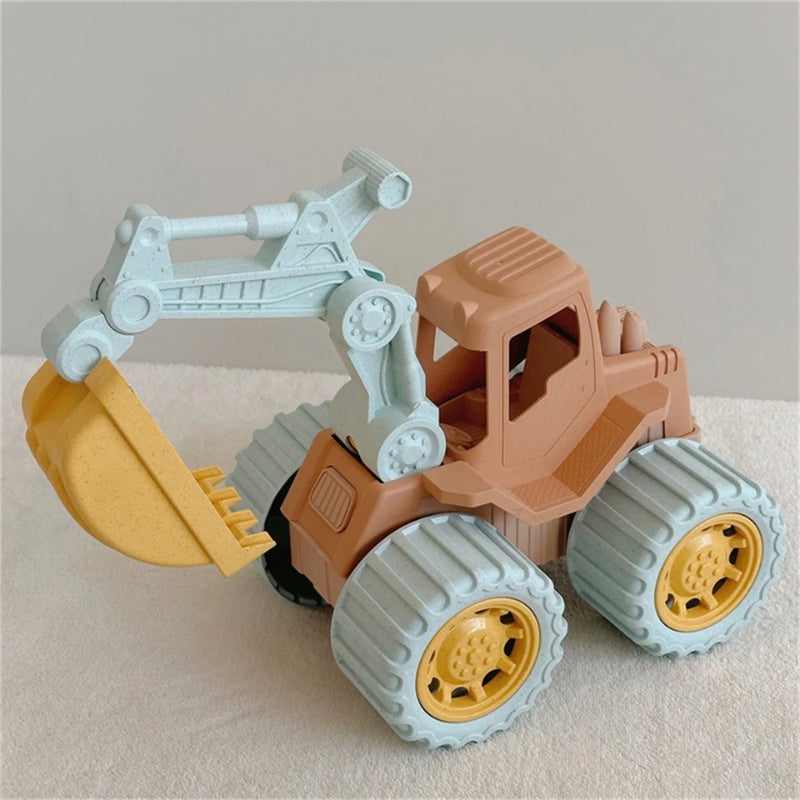 Ensemble de jeu avec bulldozer et camion benne sur fond blanc