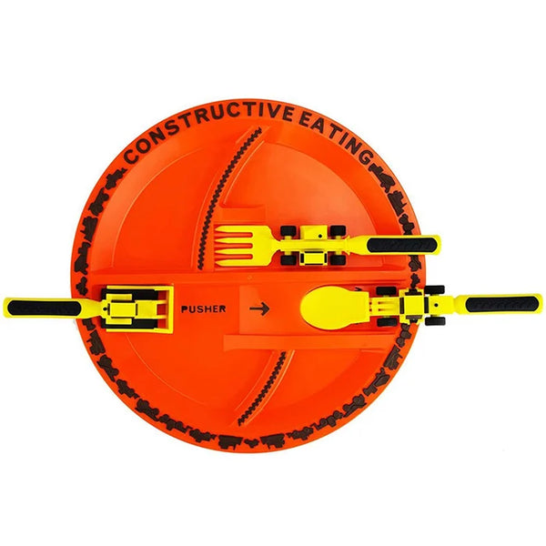 Ensemble de couverts enfant en forme de bulldozer jaune
