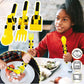 Fourchette bulldozer pour enfants sur une table en bois