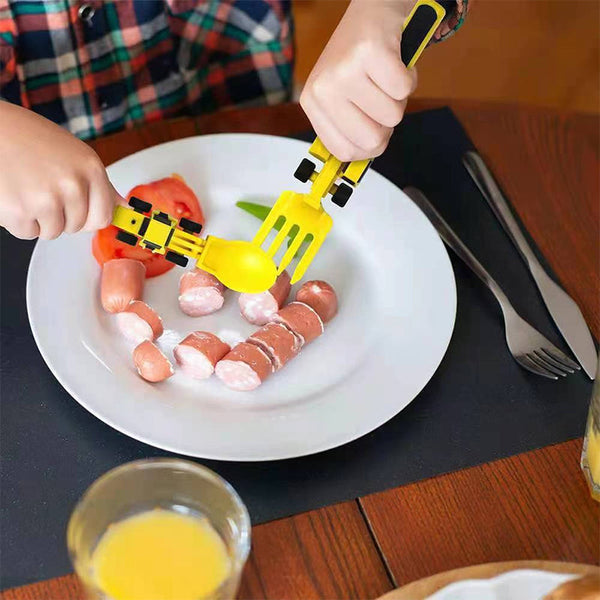 Couteau enfant en forme de bulldozer avec détails réalistes