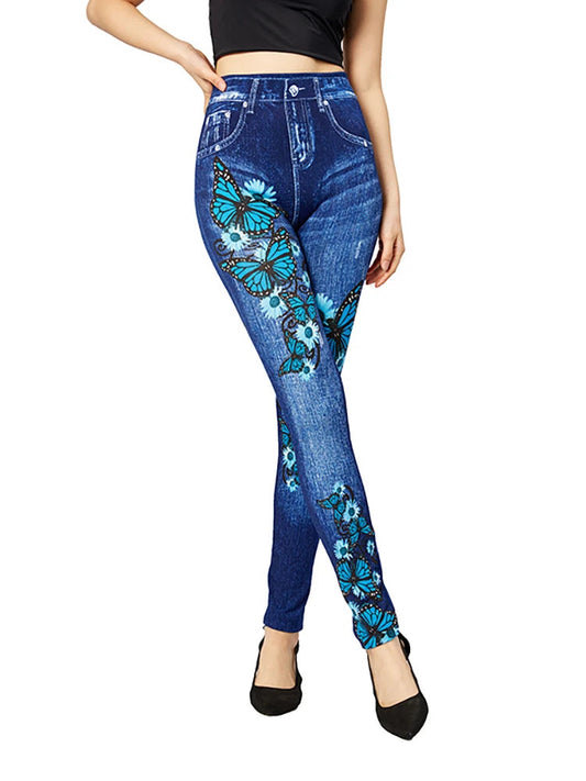 Jeggings décontractés avec motif papillon, parfaits pour la ville
