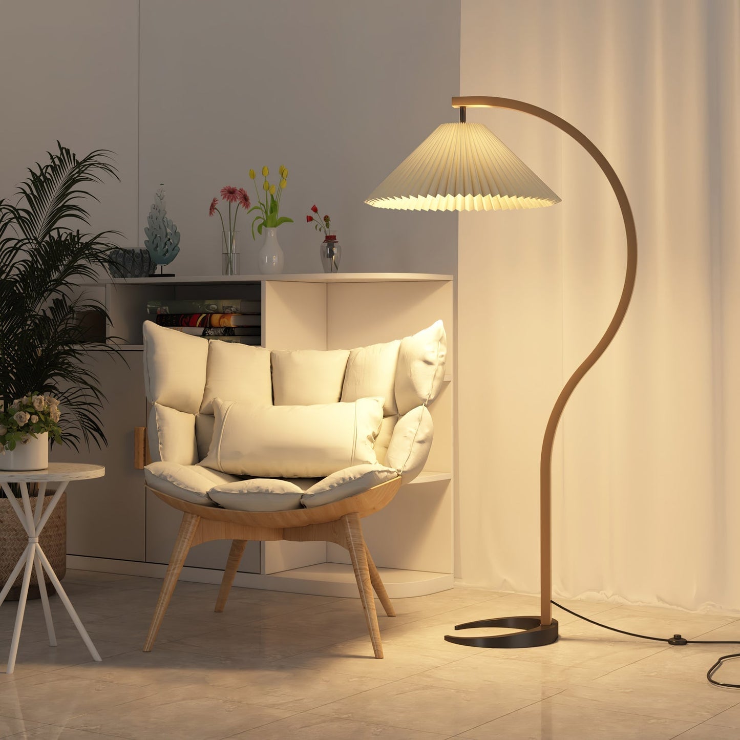 Lampe allumée, diffusant une lumière douce dans la pièce