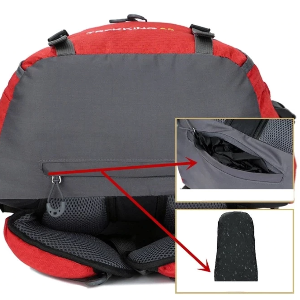 Sac à dos imperméable posé sur un rocher en montagne
