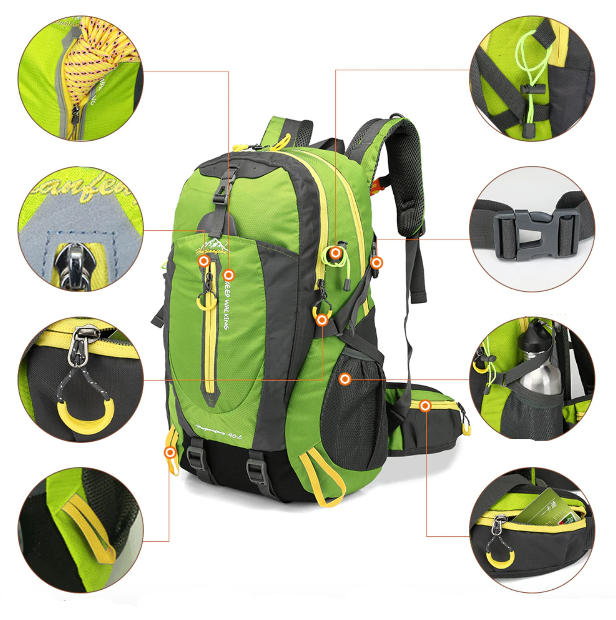 Détail des matériaux imperméables du sac à dos