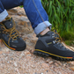 Chaussure sur terrain enneigé, illustrant sa protection thermique