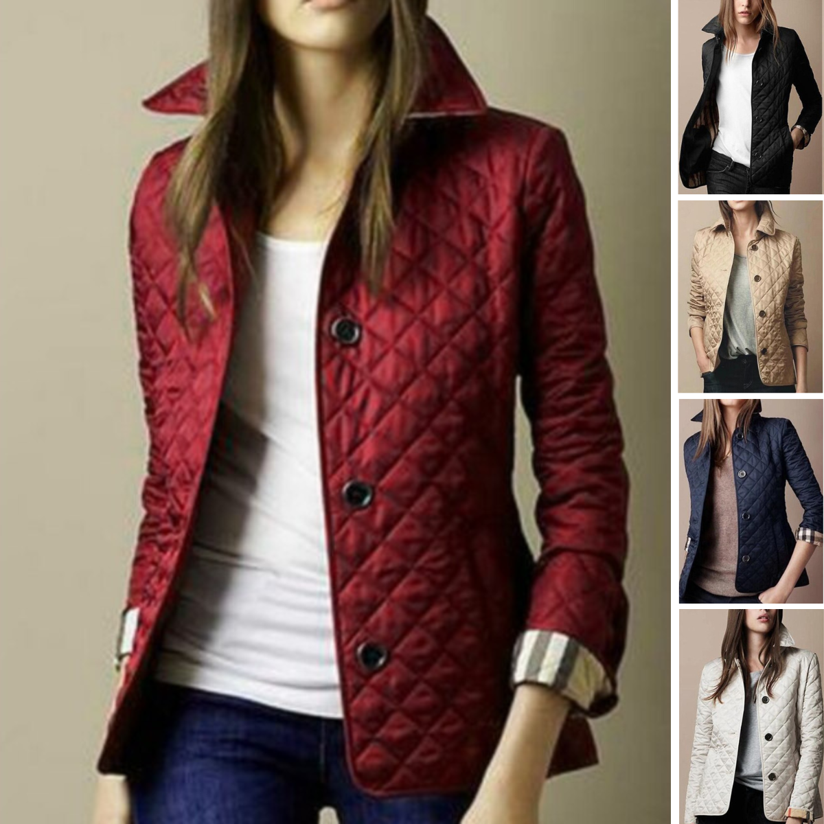 Manteau matelassé léger pour femme avec boutons, vue de face