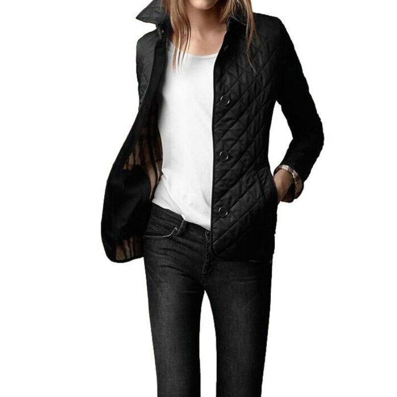 Détail des boutons du manteau matelassé chic pour femme