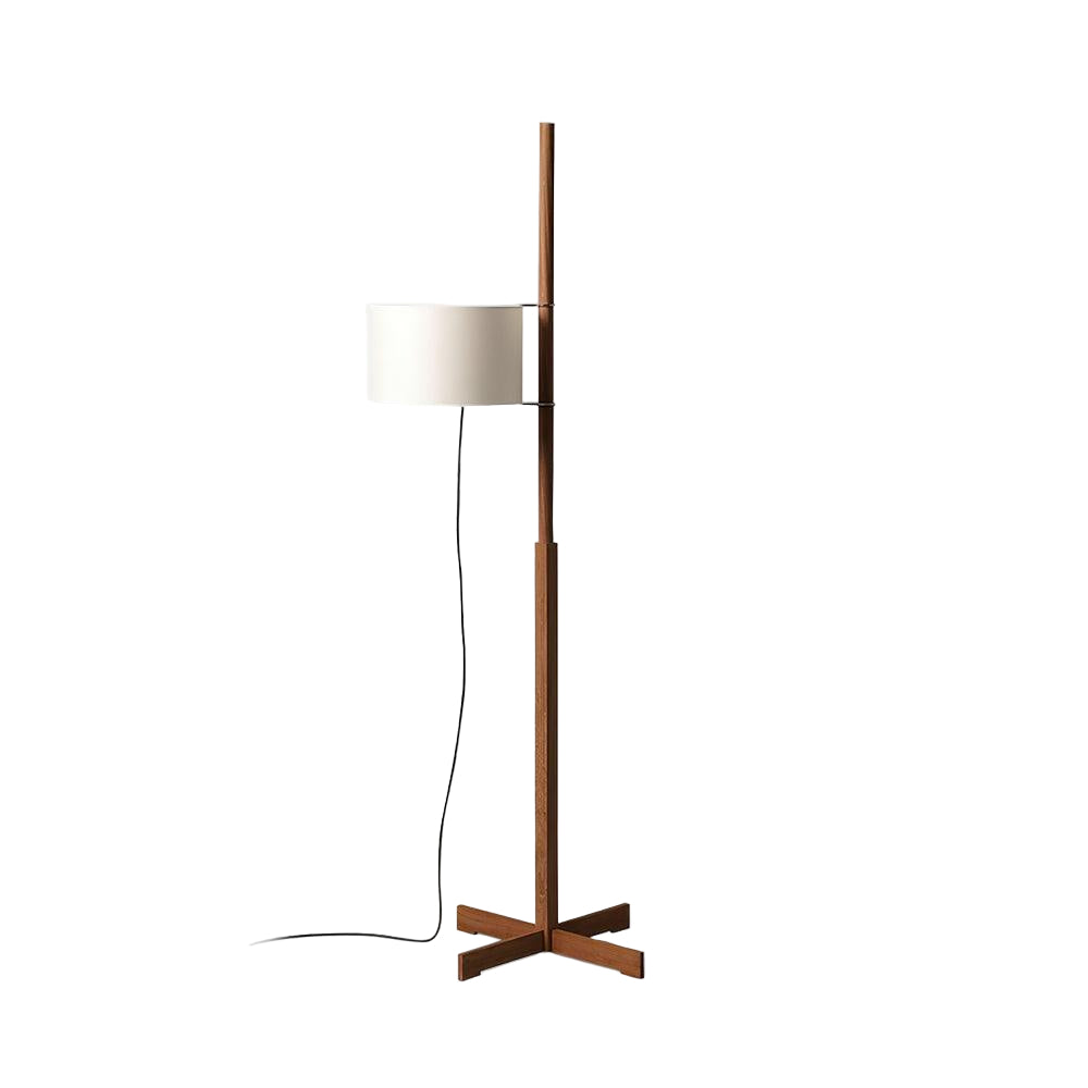 Lampadaire en bois avec abat-jour en tissu blanc