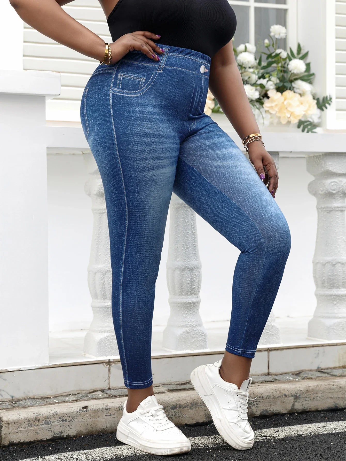 Jeggings taille haute pour femmes grandes tailles en tissu extensible