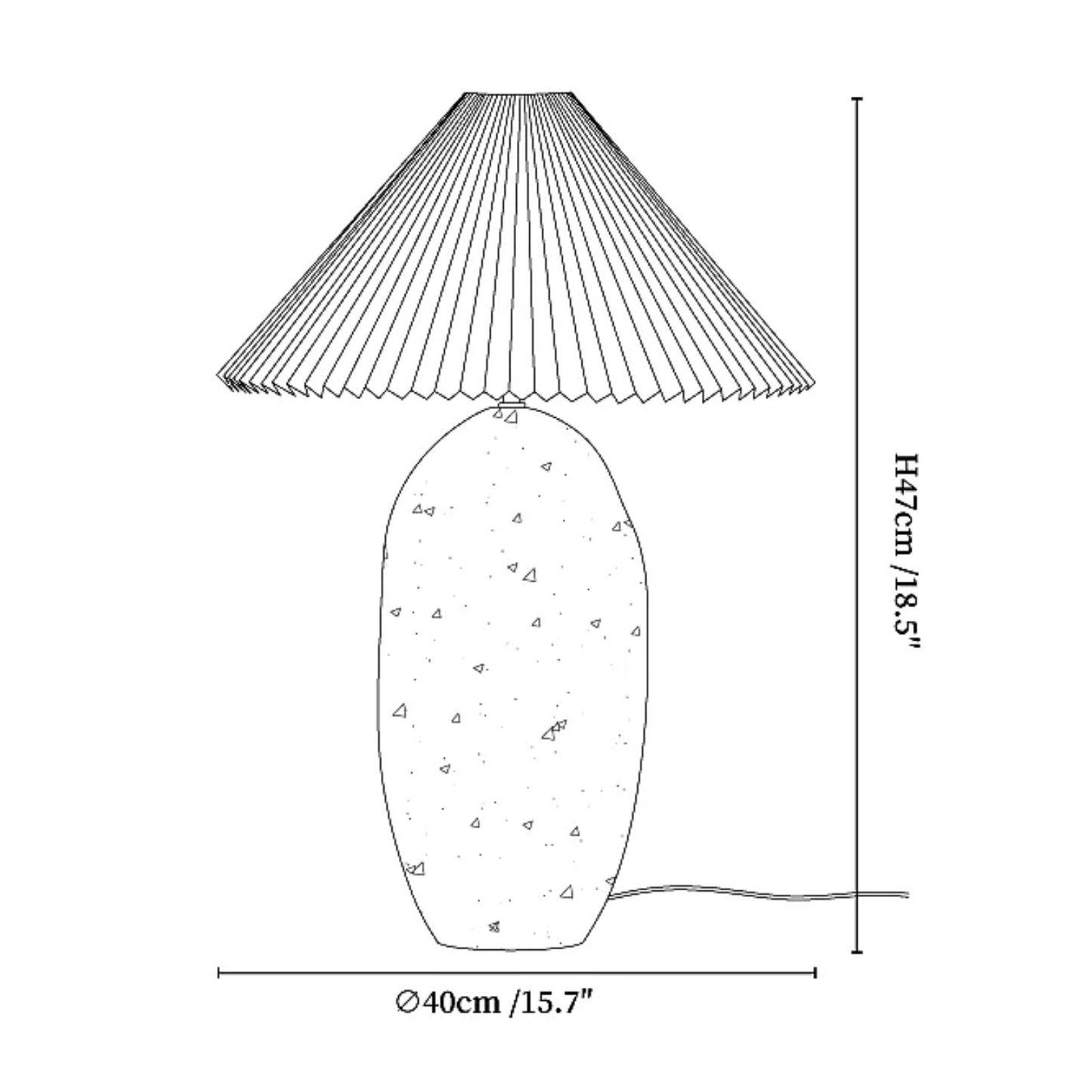 Lampe de table avec base en travertin vue de face