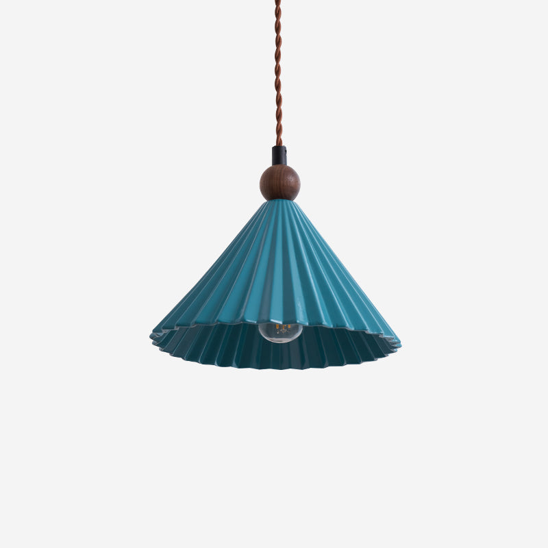 Lampe suspendue noire avec capuchon en céramique plissé