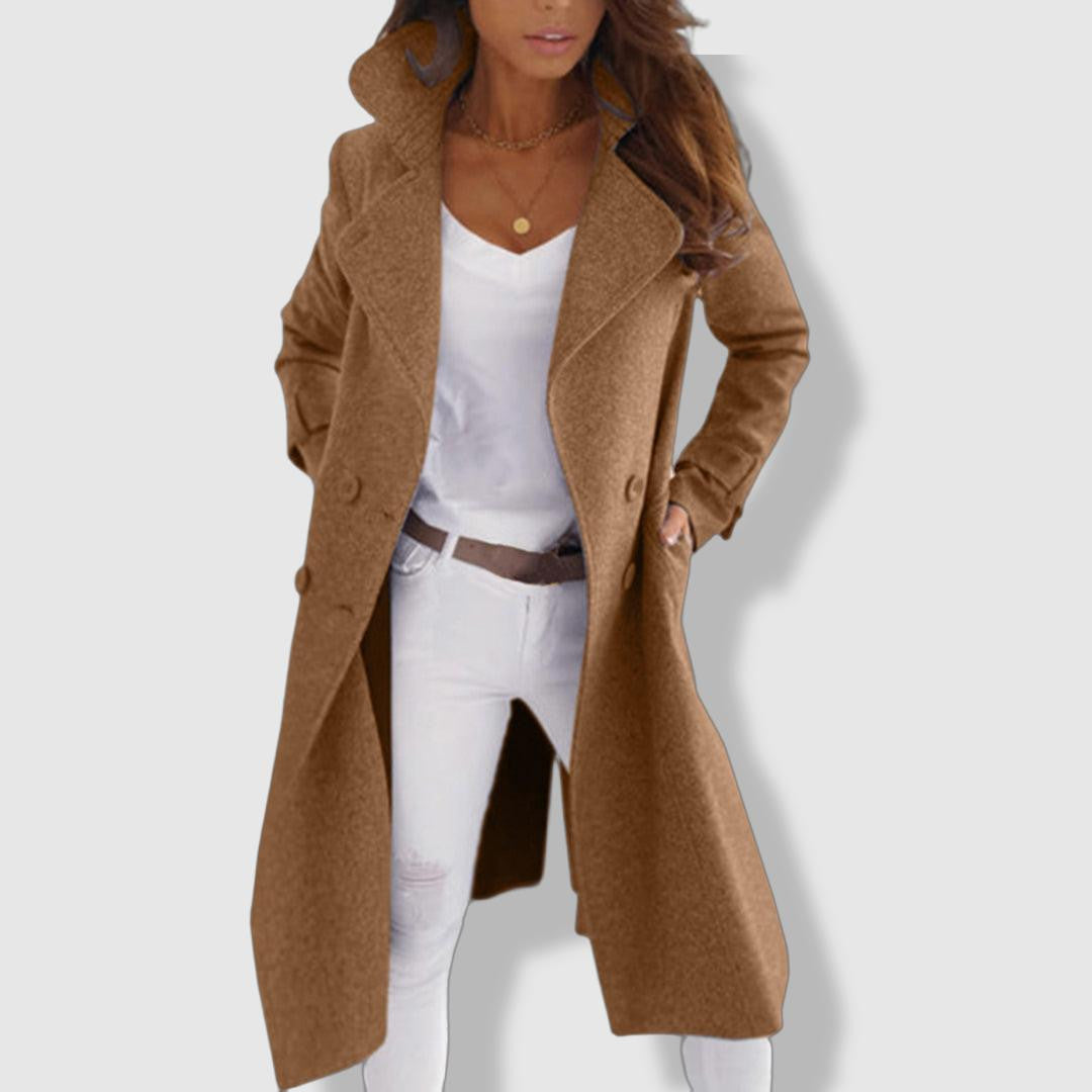 Manteau trench long en laine avec col large et boutons