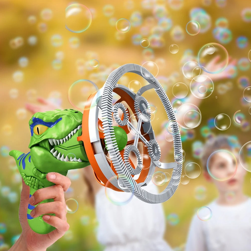 Machine à bulles dinosaure montrant sa légèreté et portabilité