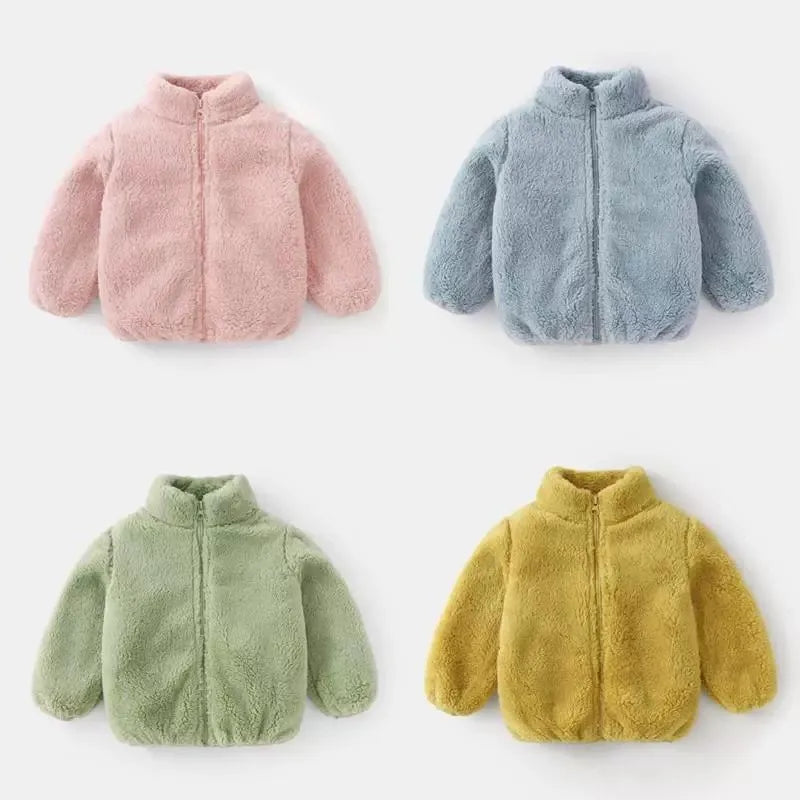 Manteau en peluche unisexe pour enfants, couleur beige