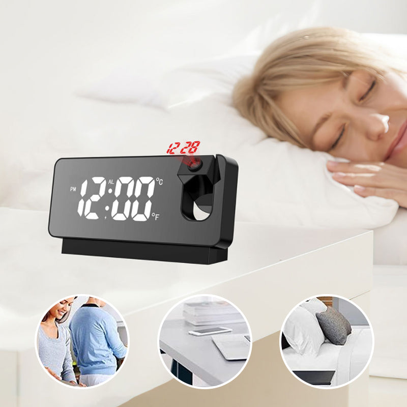 Affichage numérique lumineux du réveil sur une table de nuit