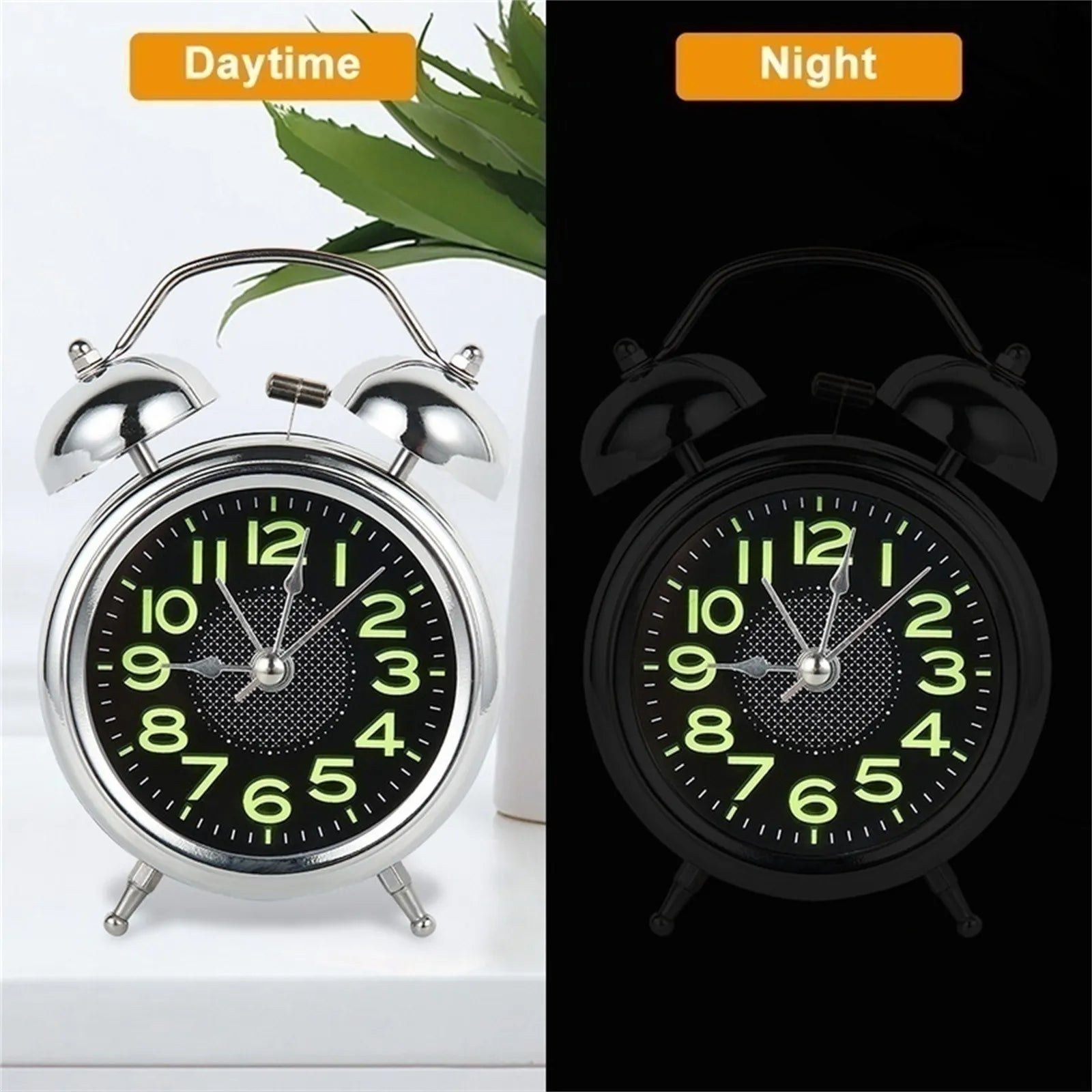 Vue latérale du réveil rétro en métal robuste