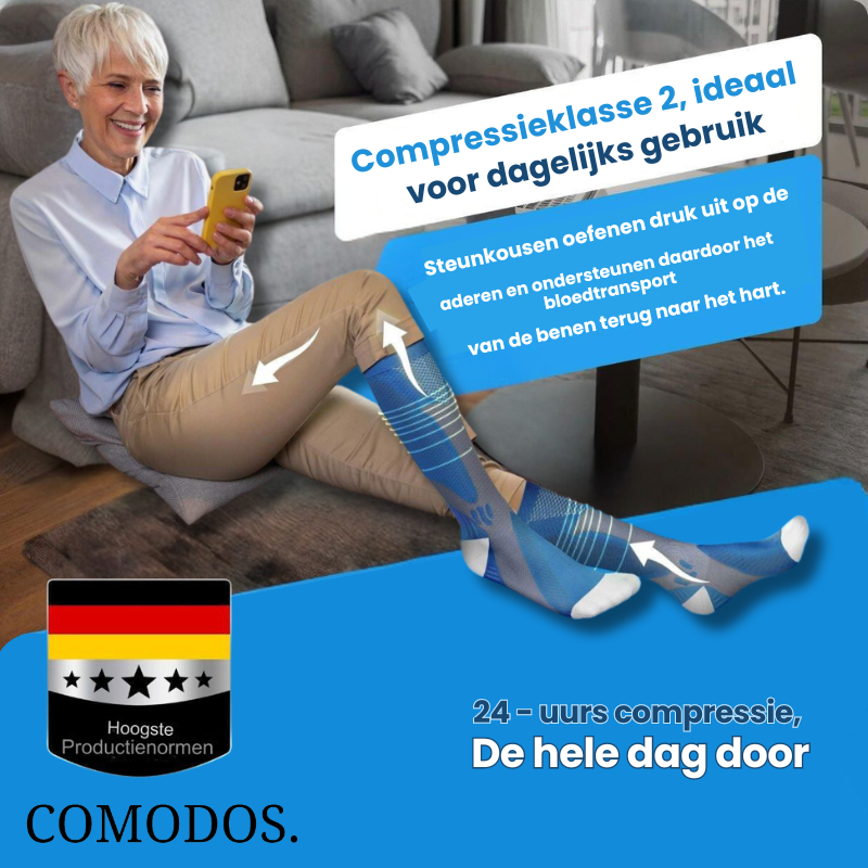 Bas de compression beige montrant la texture du tissu