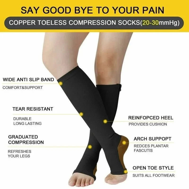 Vue latérale des chaussettes montrant la fermeture éclair