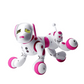 Chien robot blanc et rose avec télécommande visible