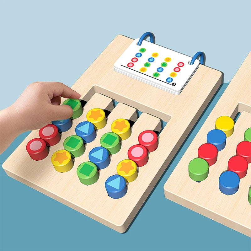 Vue rapprochée de pièces en bois multicolores empilées