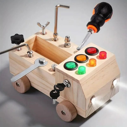 Tableau Montessori en contreplaqué avec accessoires variés