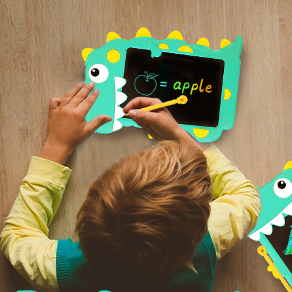 Enfant utilisant une tablette de dessin interactive dinosaure