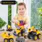 Enfant assemblant un camion de construction avec vis et outils