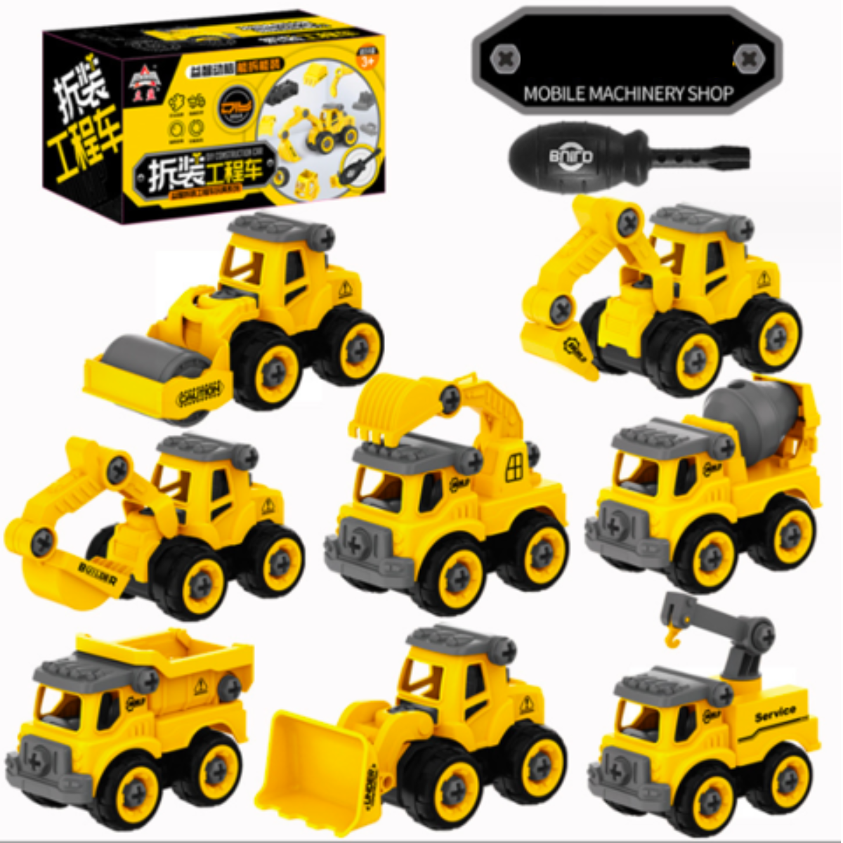 Camion de construction partiellement assemblé sur une table