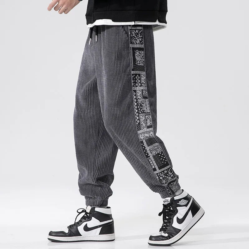 Pantalon casual pour homme en velours, coupe ample