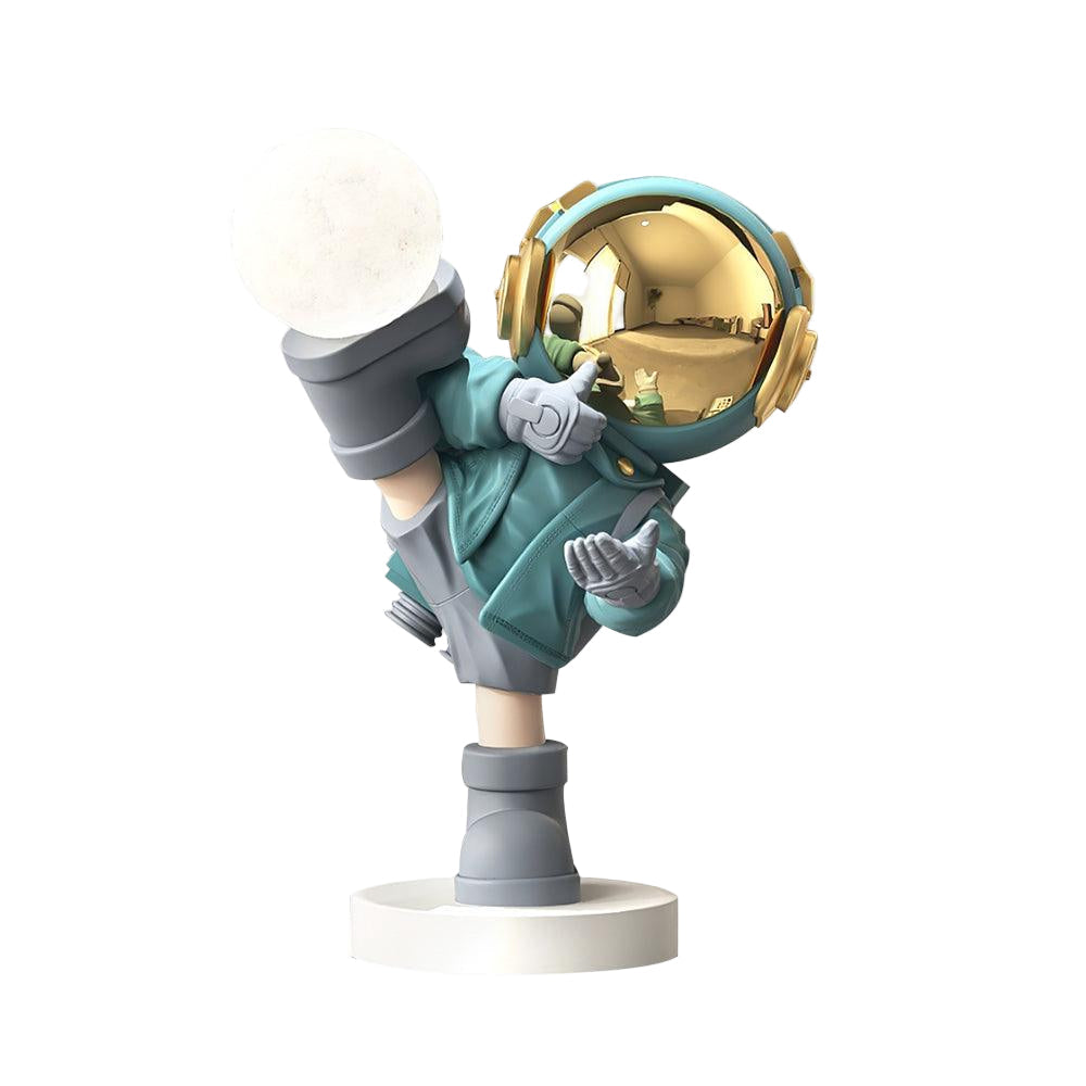 Vue latérale de la lampe astronaute, ambiance chaleureuse