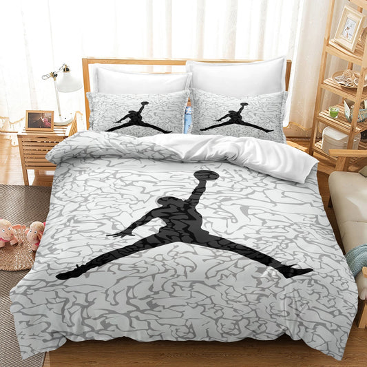 Chambre décorée avec literie à thème basket-ball