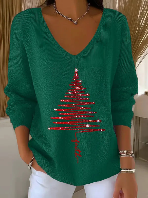 Détail du col montant d'un pull de Noël tricoté