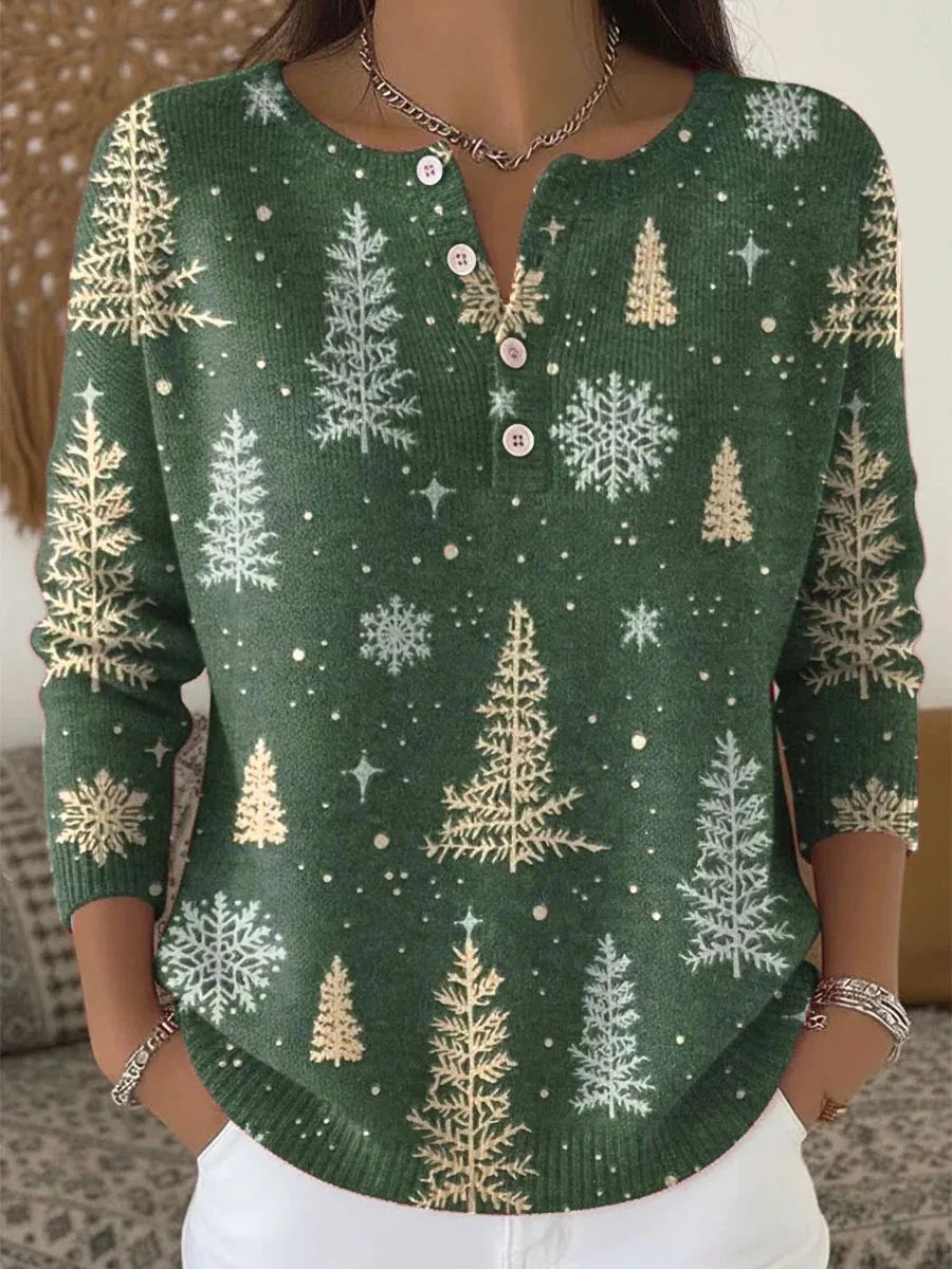 Pull de Noël femme avec imprimé arbres et flocons