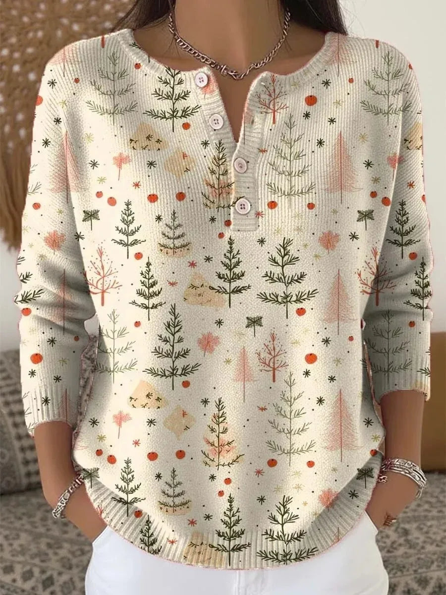 Vue de côté du pull festif, tissu doux et extensible