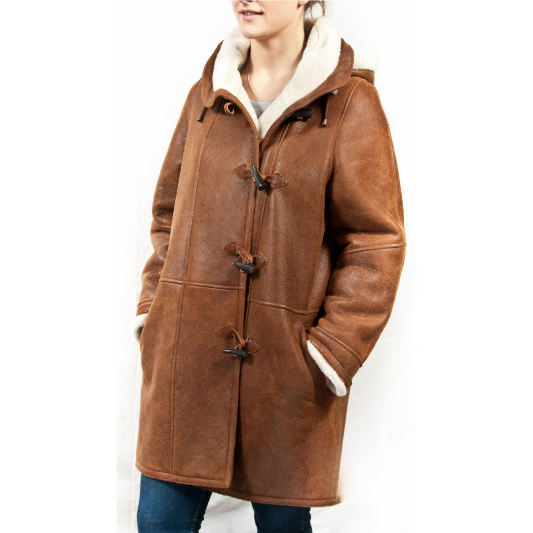 Veste longue à capuche avec doublure en shearling