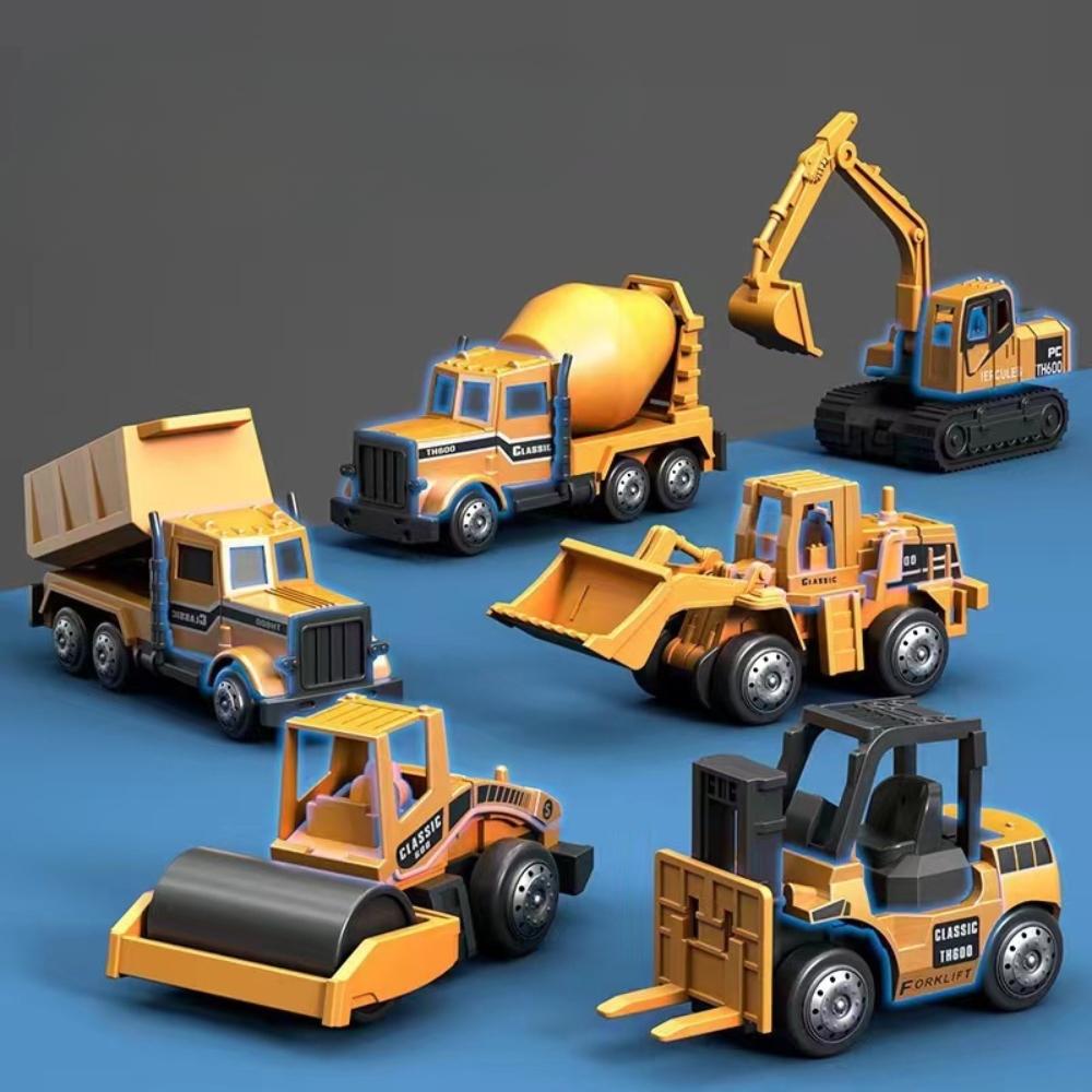 Camion-grue jouet avec bras mobile sur fond blanc