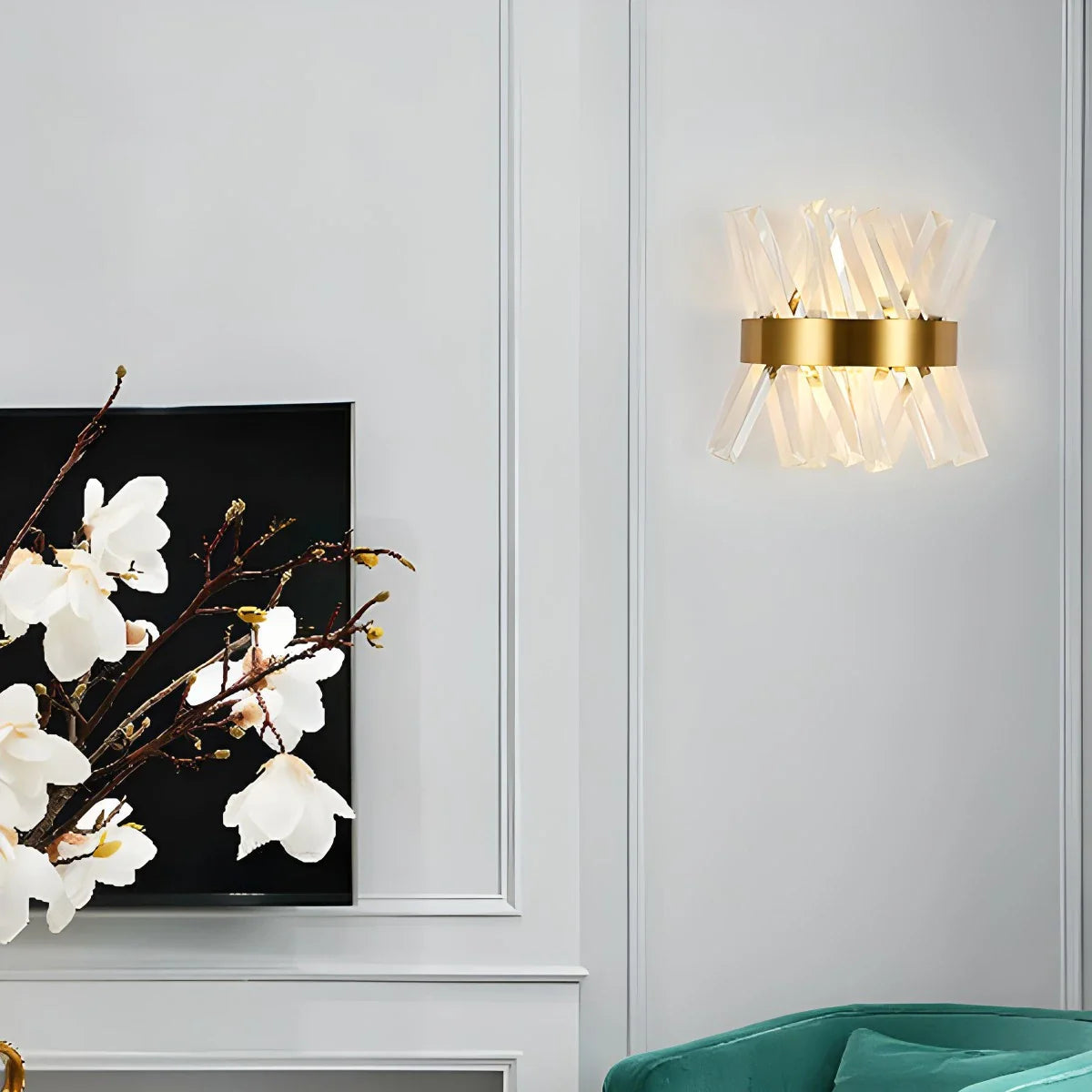Applique murale en cristal et métal, lumière douce