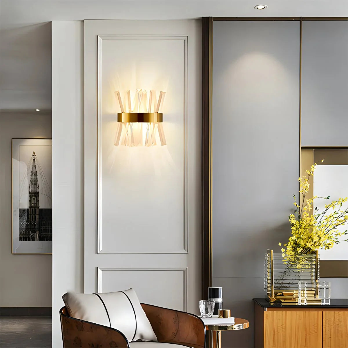 Applique murale en métal et cristal pour salon moderne
