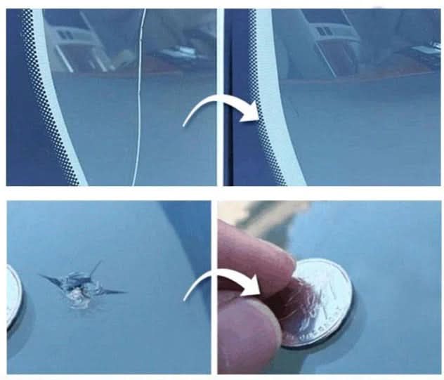 Résine appliquée sur une fissure de pare-brise