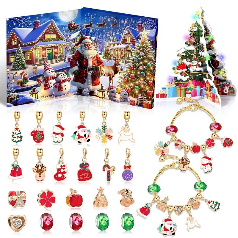 Boîte cadeau contenant un bracelet de Noël coloré
