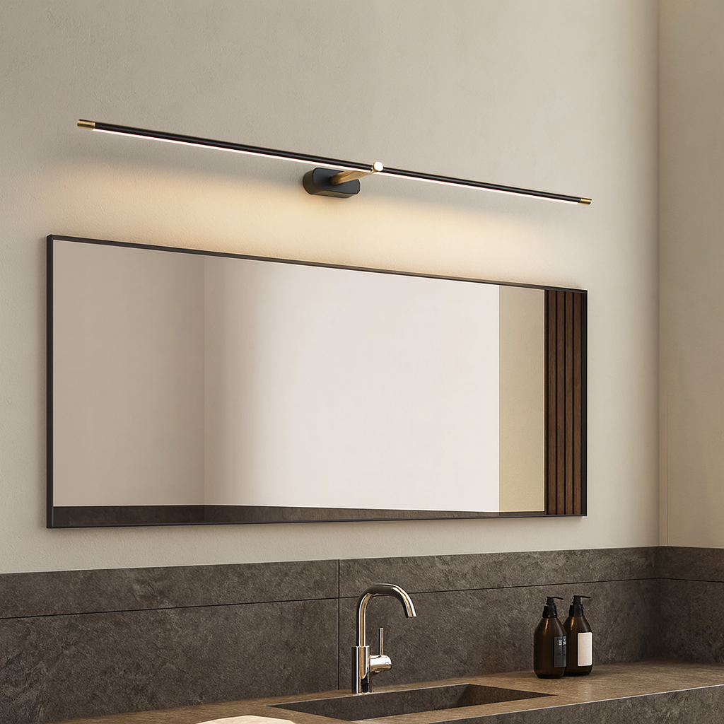 Applique murale LED en métal au-dessus d'un miroir de salle de bain
