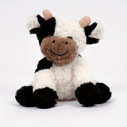 Peluche vache entourée de jouets, scène de jeu