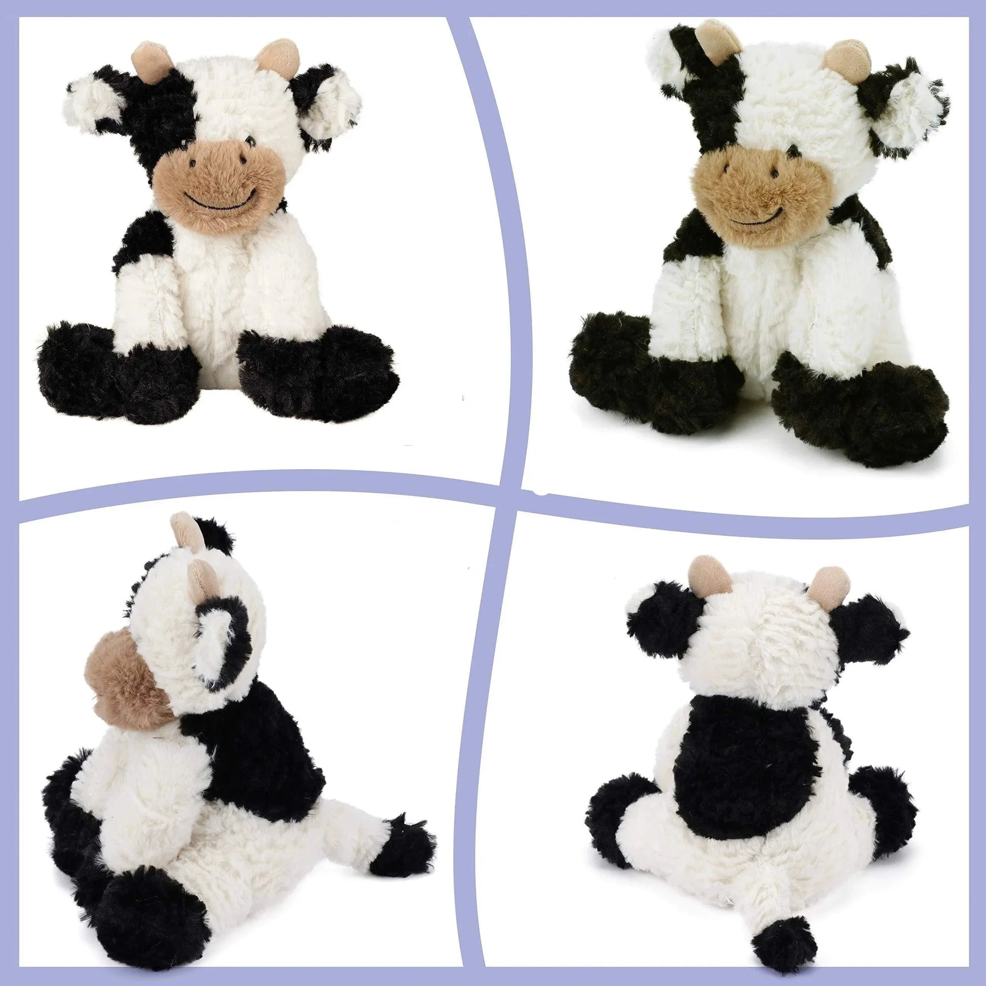 Peluche vache vue de côté, mettant en valeur sa douceur