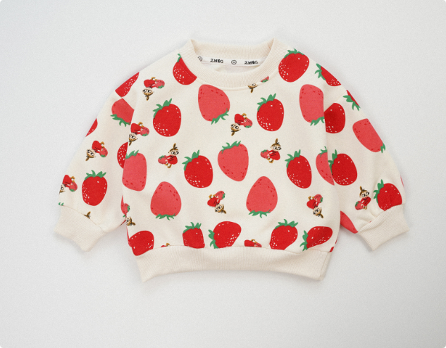 Pull en coton écologique, motif fraises, style casual