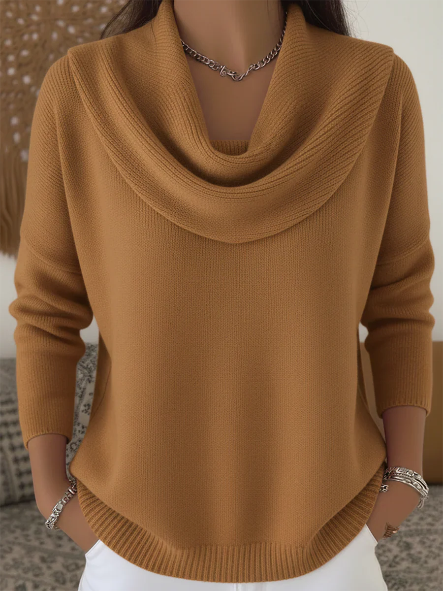 Pull avec encolure drapée, style décontracté chic